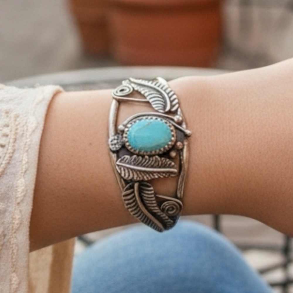 ✨️COPY! TAXCO! Sterling Silver and Howlite Turquoise Cuff Bracelet